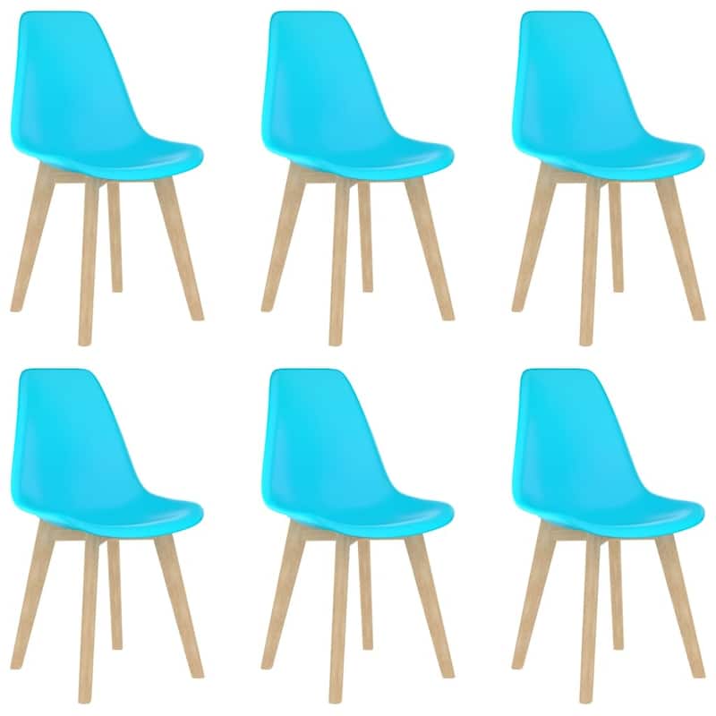 vidaXL Dining Chairs Accent Side Chair with Wooden Legs for Kitchen Plastic - Set of 6 - Blue