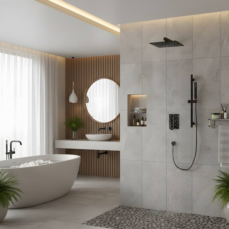 Wall Mounted Square Shower System and Handheld Showerhead Set - 10" - Oil-Rubbed Bronze