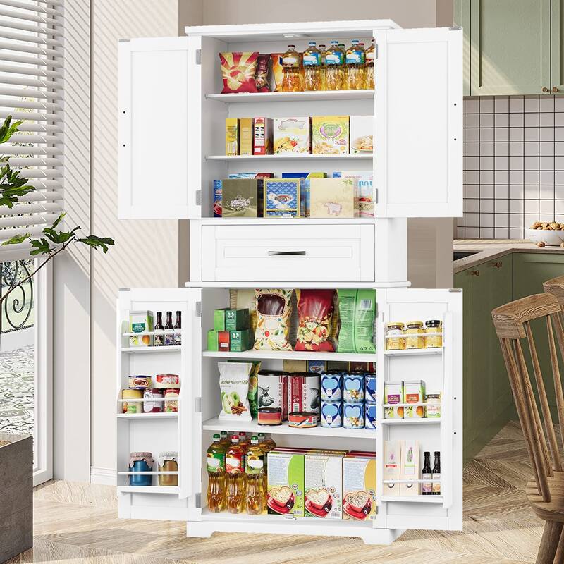 Freestanding Kitchen Pantry Storage Cabinet with Doors and Adjustable Shelf, Tall Storage Cupboard with Large Drawer