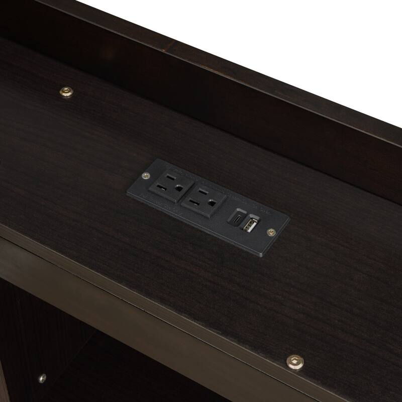 Twin Size L-shaped Bookcases Bed with Power Outlets, USB Charging Ports and Two Drawers