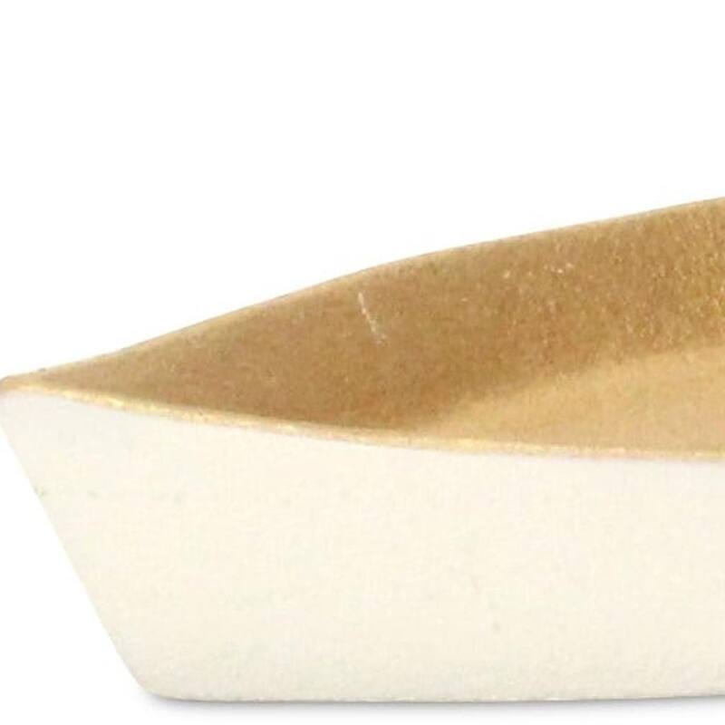 HomeRoots 10" Gold And Off White Cast Iron Oval Boat Shaped Tray - 9.75 in. x 1.25 in. x 4.25 in.