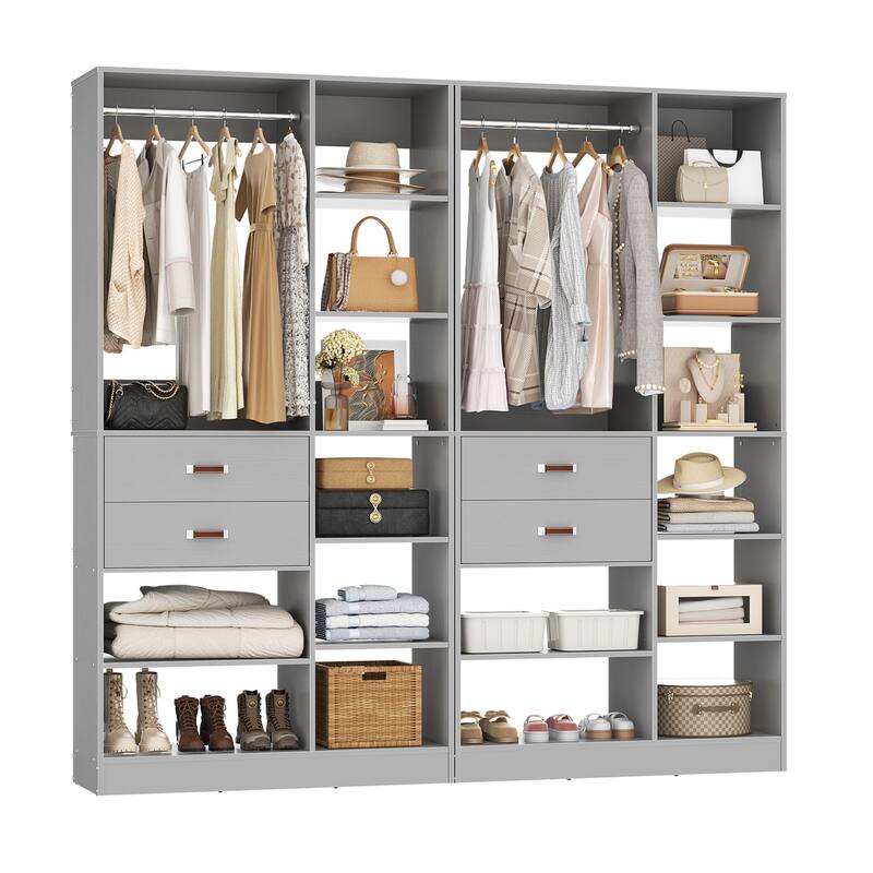 40'' Large Closet System with 10 Shelves and 2 Drawers, Freestanding Closet Organizer with Hanging Rods