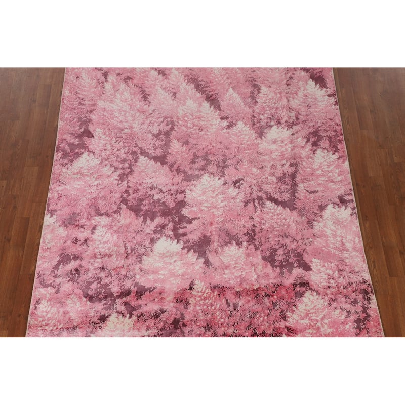 Modern Area Rug Hand-Knotted Abstract Pink Wool Carpet - 5'11"x 9'0"