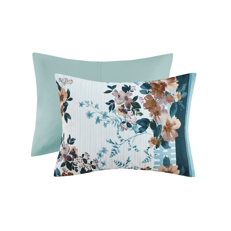 Madison Park Alaina 5 Piece Cotton Floral Comforter Set with Throw Pillows