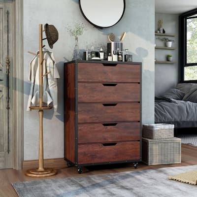 Aurville Vintage Walnut 5-Drawer Mobile Chest by Furniture of America