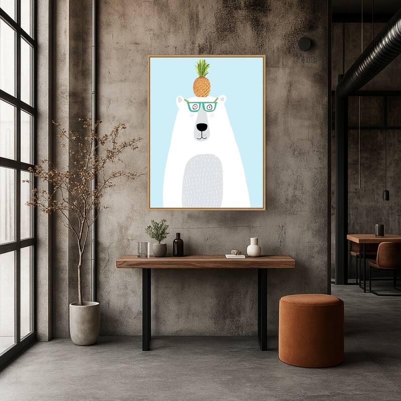 Polar Bear with Pineapple by Carla Daly Framed Canvas Wall Art Print