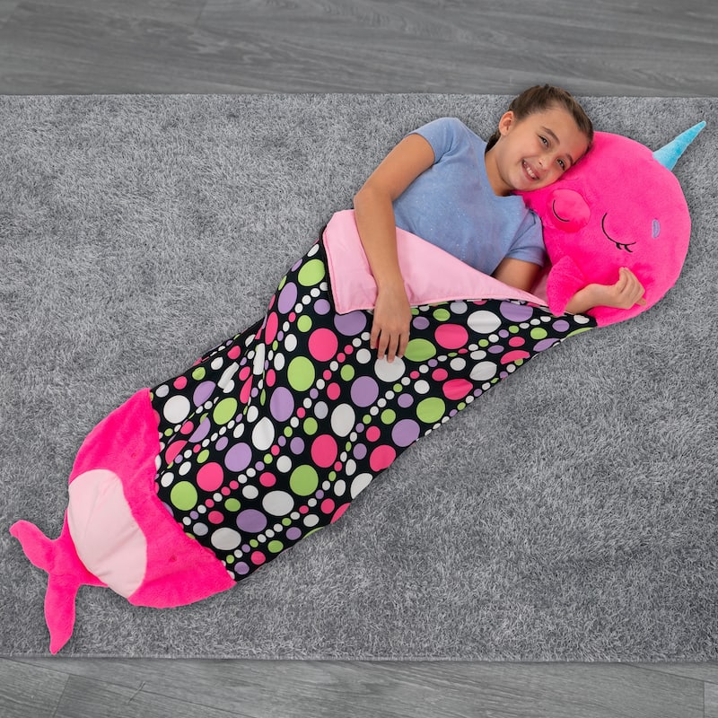 Happy Nappers: Pillow & Sleepy Sack: Medium - Neil The Pink Narwhal -3+