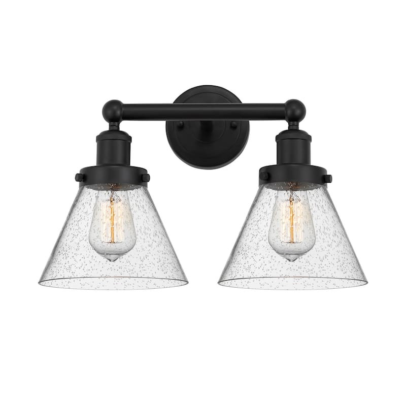 Innovations Lighting 616-2W-10-16-L Cone Vanity Cone 2 Light 16" Wide - Matte Black / Seedy
