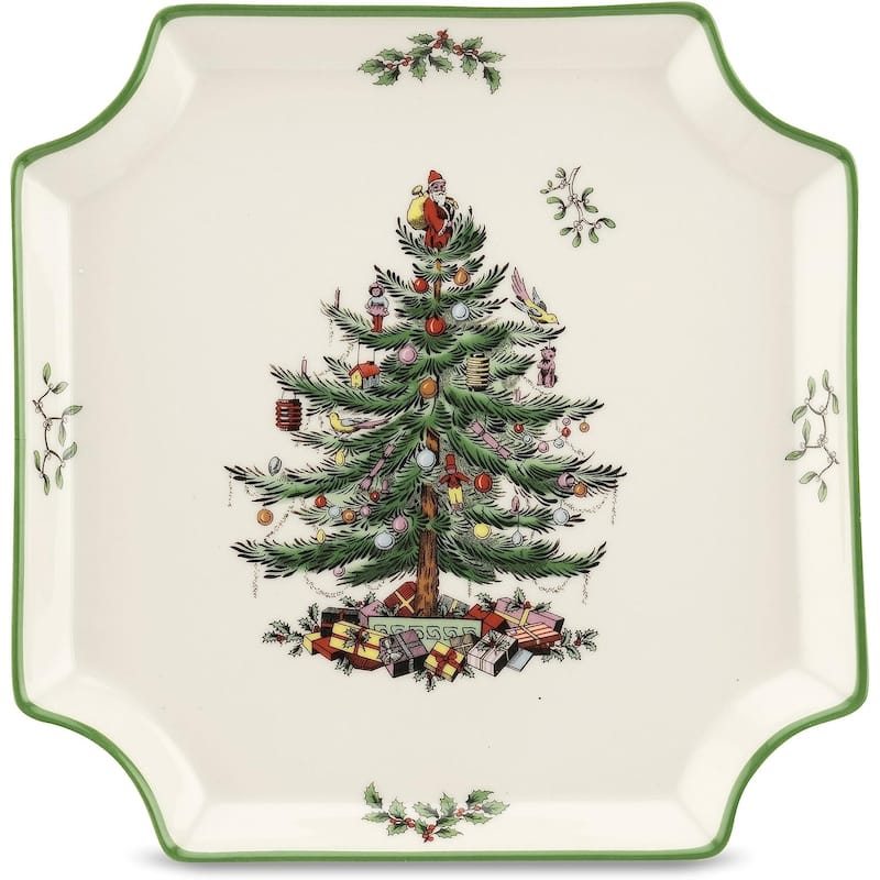 Spode Christmas Tree Square Canape Plate - 8" L x 8" W - 8" L x 8" W - Multicolored - 1 Piece
