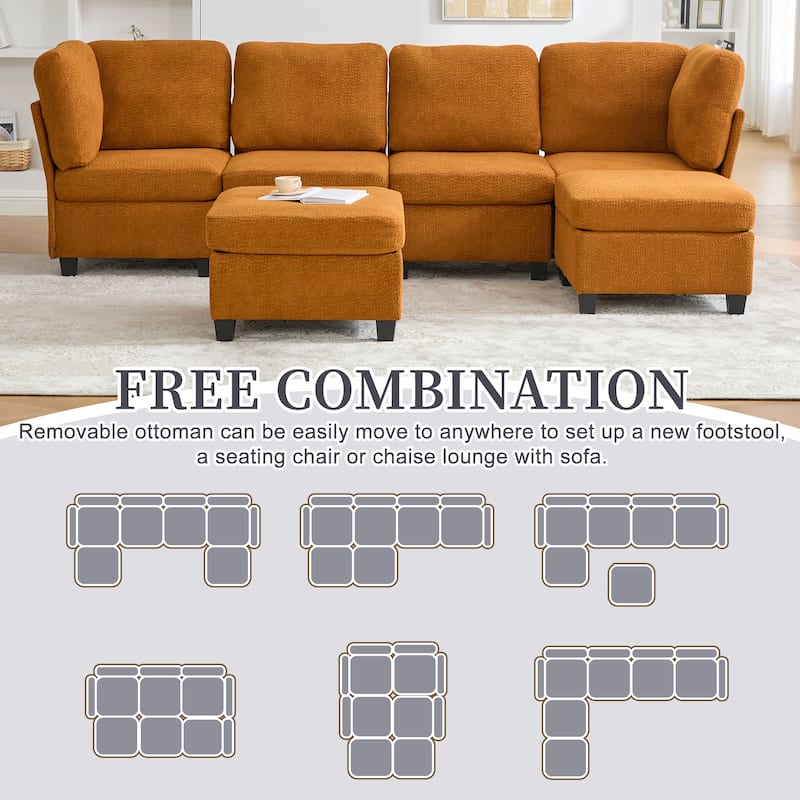 Modular Sleeper Sofa Bed U-shaped Sectional Couches with Hidden Storage Seat and Ottomans, Freely Combinable Chaise Lounge Sofa