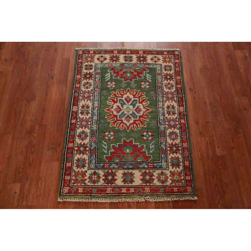 Green Kazak Oriental Foyer Rug Accent Handmade Wool Carpet - 2'0"x 3'0"