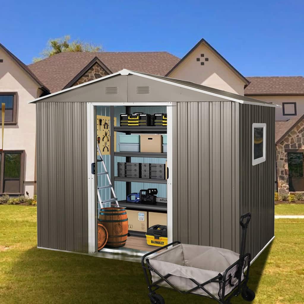 GDF Studio - Cresthaven Outdoor Metal Storage Shed with Window and Galvanized Steel Construction