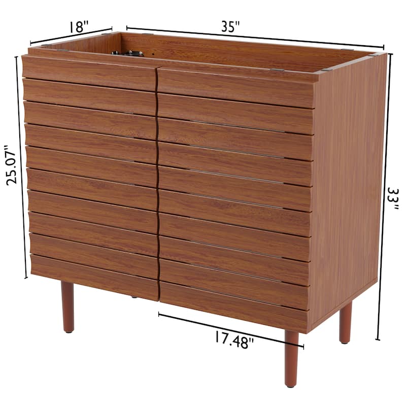 Calandre Thick Linear Slat Modern Farmhouse 2-Shelf Bath Vanity Cabinet Only (Sink Basin not Included), by JONATHAN Y
