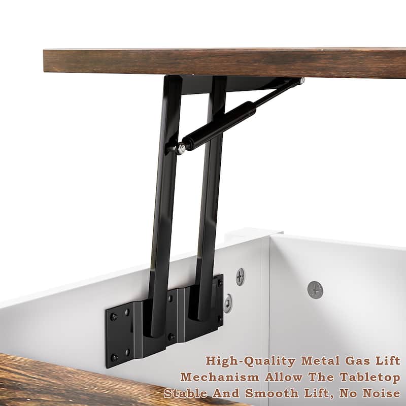 BOSSIN 31.5" Square Farmhouse Lift-Top Coffee Table - Wooden Living Room Center Table with Hidden Storage
