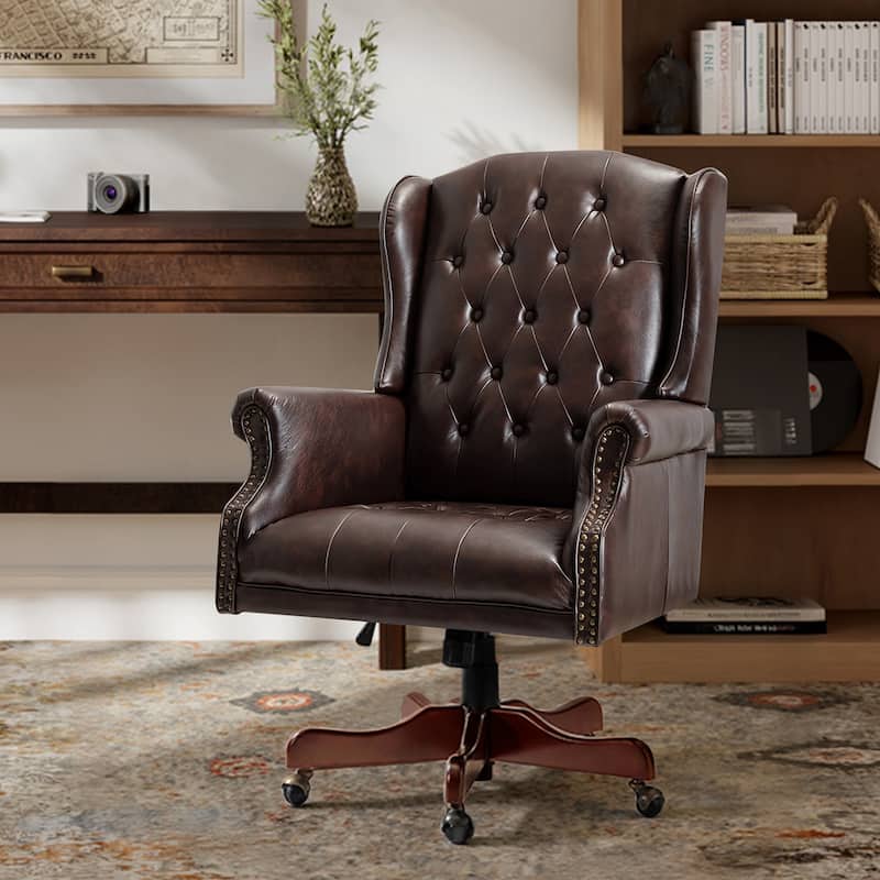 Maximiliano Modern Swivel Executive Chair with Tufted Back by HULALA HOME - BROWN