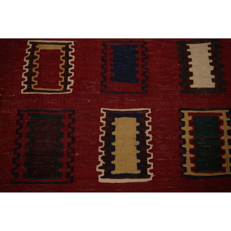 Vegetable Dye Red Kilim Qashqai Persian Vintage Wool Carpet - 5'6"x 9'3"