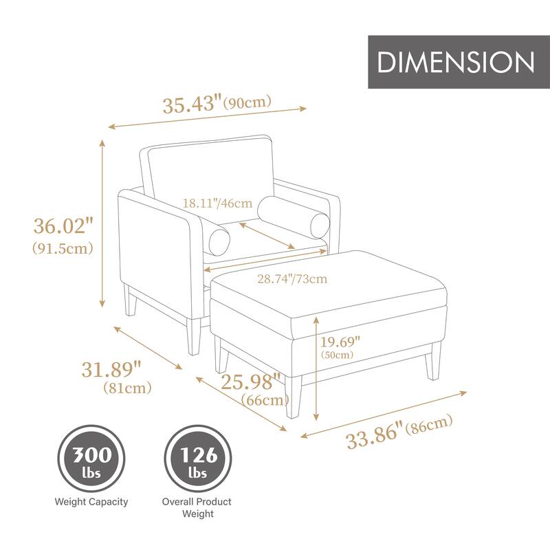 Boucle Armchair Set with Storage Ottoman