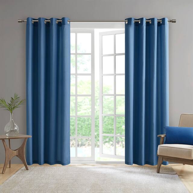 Madison Park Mission Solid 3M Scotchgard Outdoor Curtain Panel - 54X95 - navy