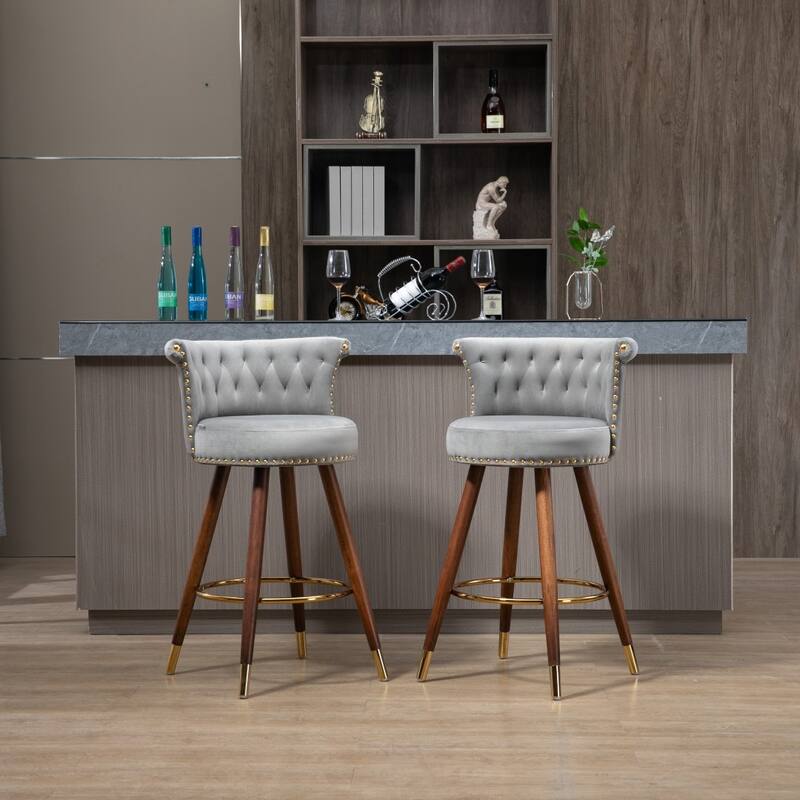 Swivel Bar Stools with Backrest Footrest - 21.85*20.08*36.02Inch - Grey