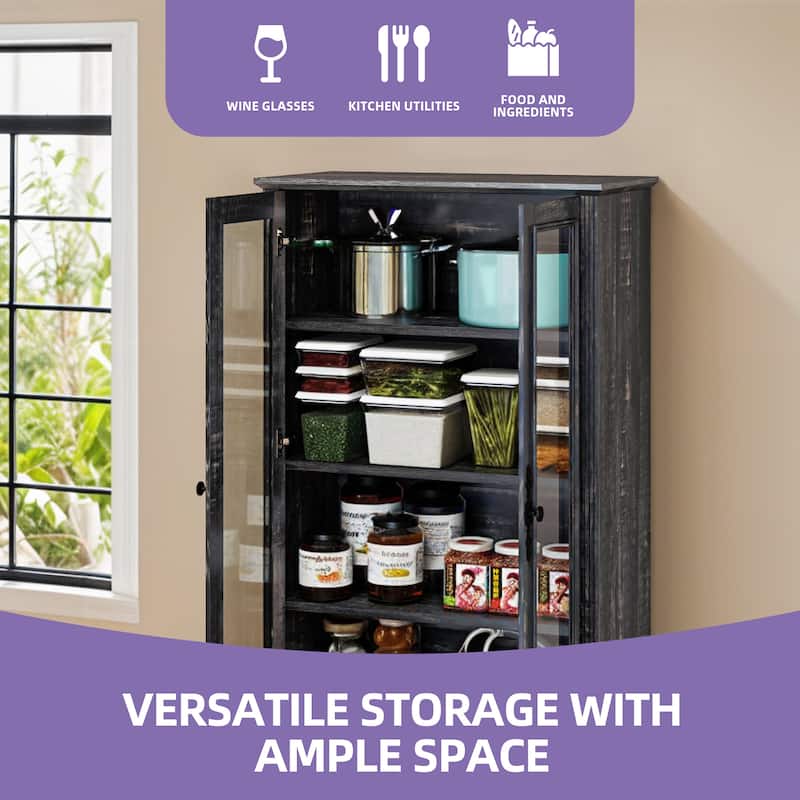 76" Tall Display Cabinet with Glass Doors Bookcase Accent Living Room Hallway