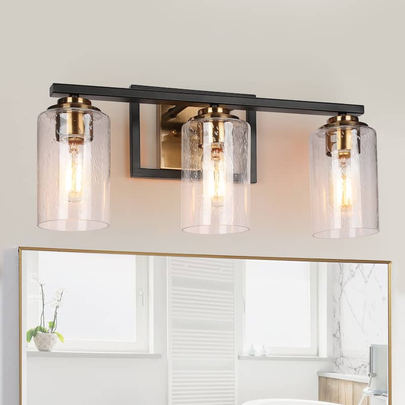 Modern Black Gold Seeded Glass Bathroom Vanity Lights Wall Lighting - 20" L-3-Light