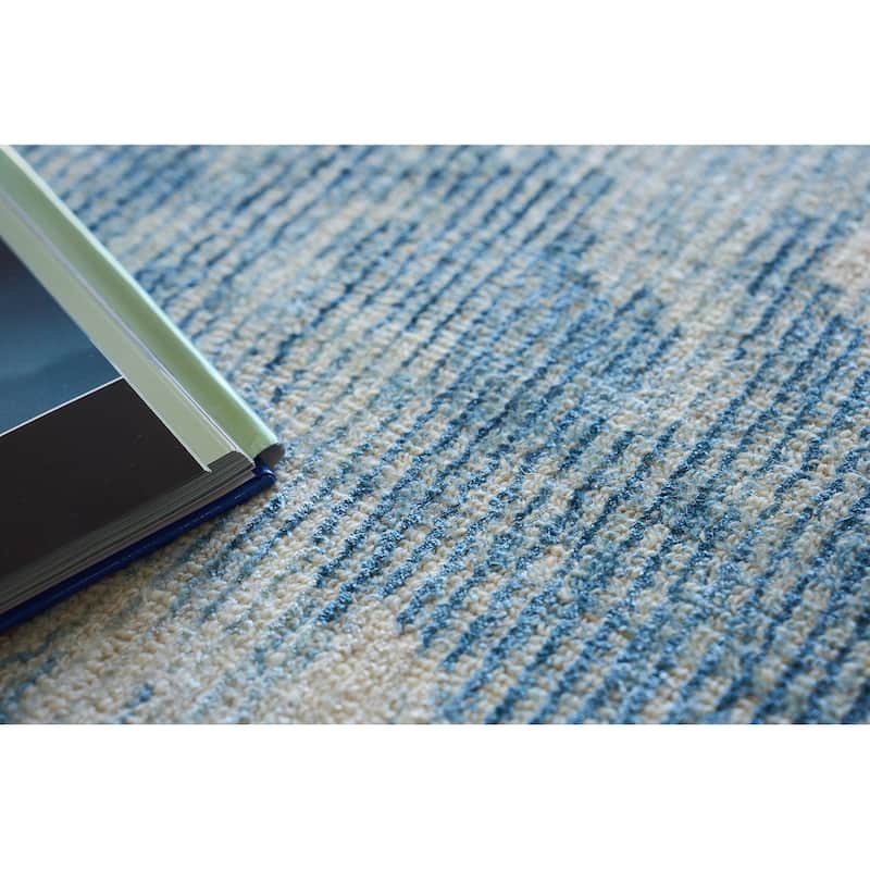EXQUISITE RUGS Mineral Hand-loomed Wool/Bamboo Silk Blue Area Rug.