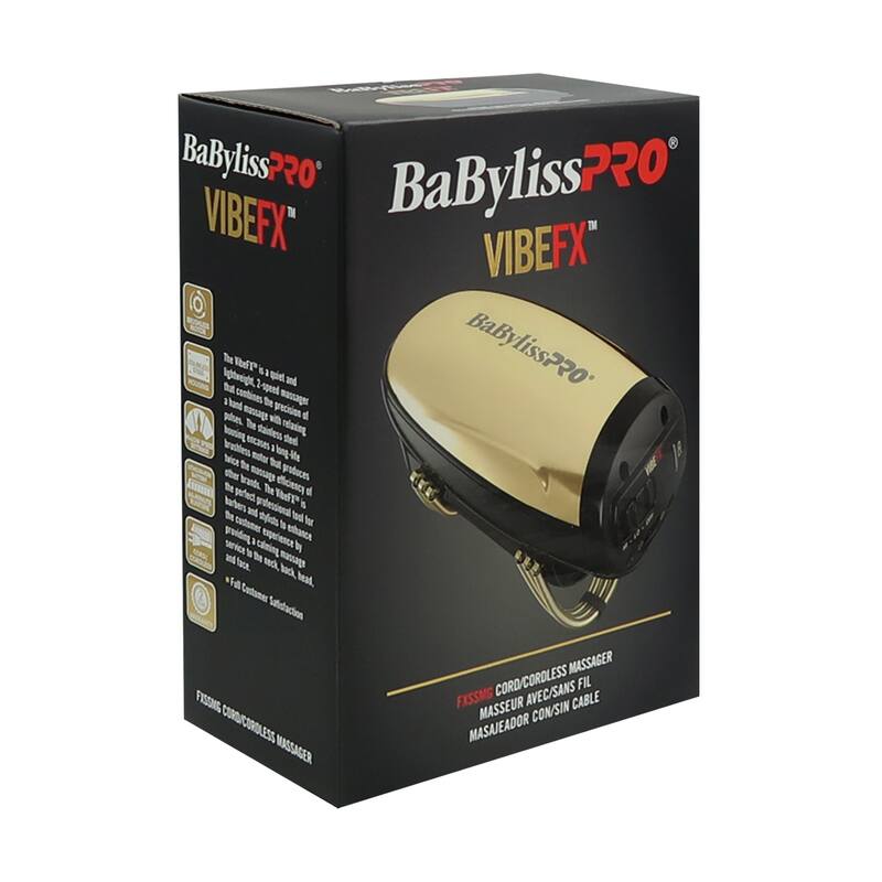 BabyLiss Pro Vibe FX Cord / Cordless Massager FXSSMG Gold + BaByliss Pro Fade Brush BPFADEB + BaByliss Pro 9" Comb