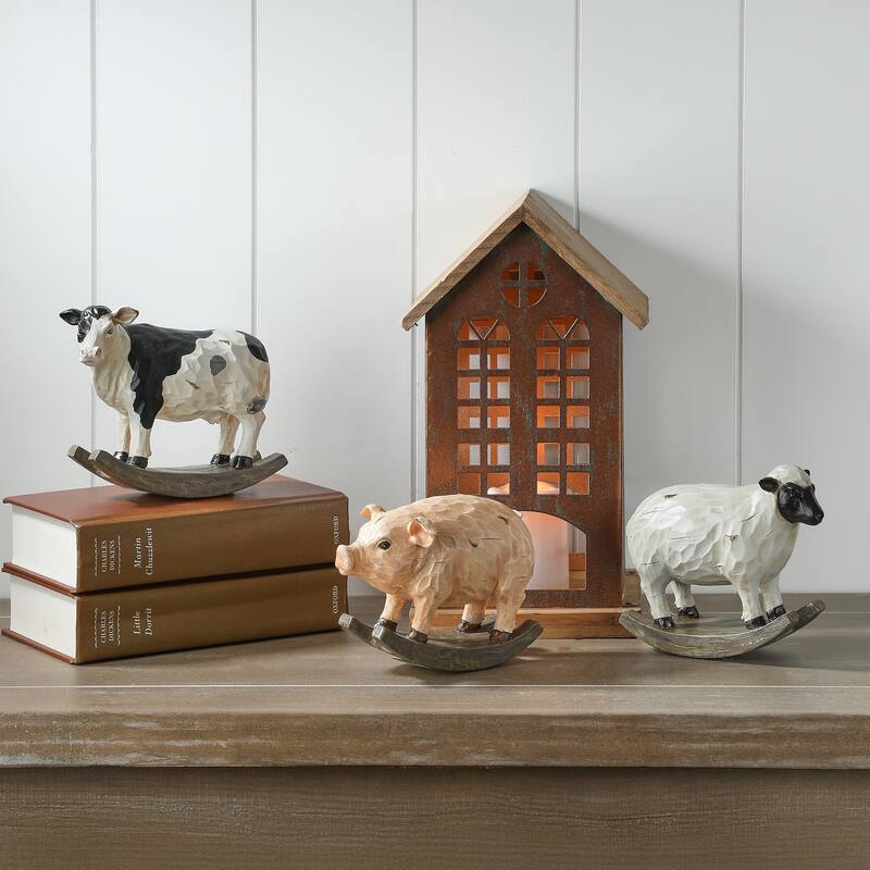 6" Resin Farm Pig, Sheep, and Cow Rocker Set of 3