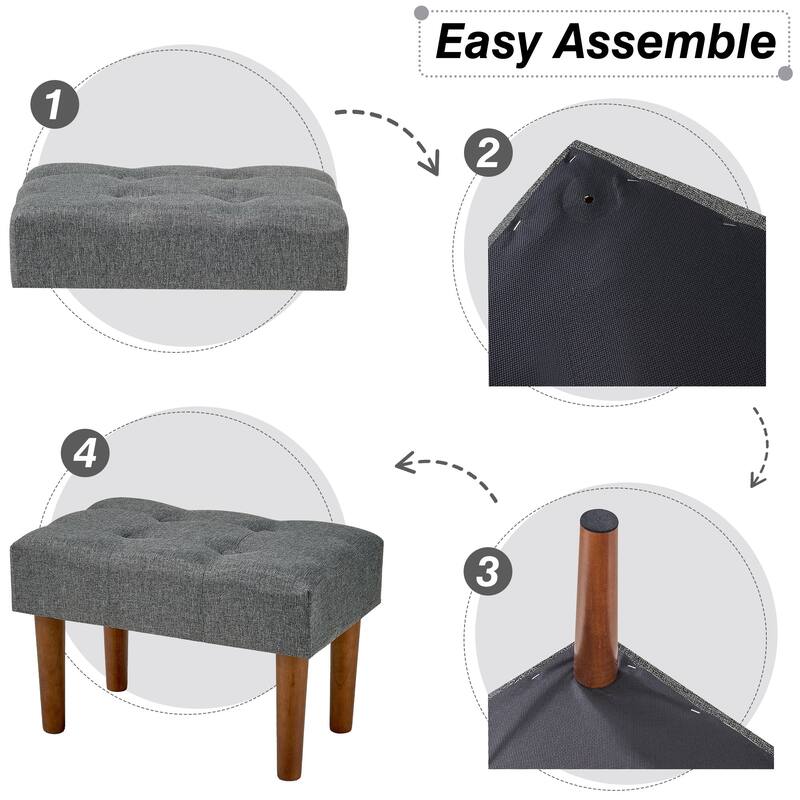 Javlergo Set of 1 or 2 Linen Ottoman Foot Rest with Wooden Legs Tufted Rectangle Upholstered Footstool for Couch Living Room