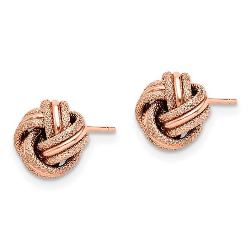Curata 14k Rose Gold Textured 8.5mm Love-knot Post Earrings Jewelry Gifts for Women
