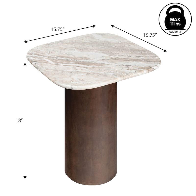 Kaito 18" Round Marble/Wood Accent Table - 15.75L x 15.75W x 18H