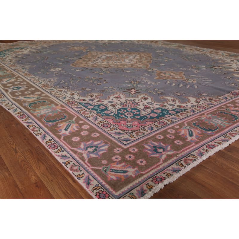 Traditional Tabriz Persian Vintage Rug Handmade Bedroom Wool Carpet - 9'7" x 12'3" - 9'7" x 12'3" - Blue