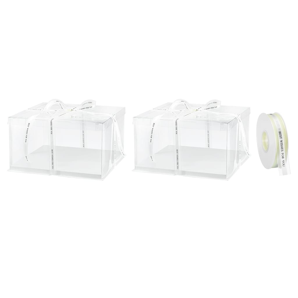 Clear Cake Box with Ribbon, 2Pcs 13"x13"x7" for 12 Inch Cake Packing