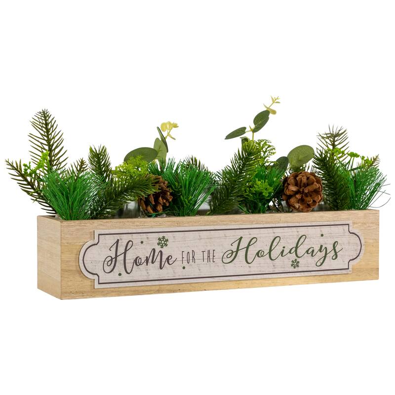 13.75" Wooden Boxed "Home For The Holidays" Christmas Candle Holders