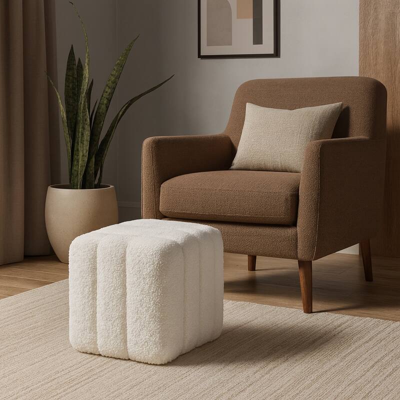 Modern Ottoman with Channel-Tufted Design - Upholstered Accent Cube