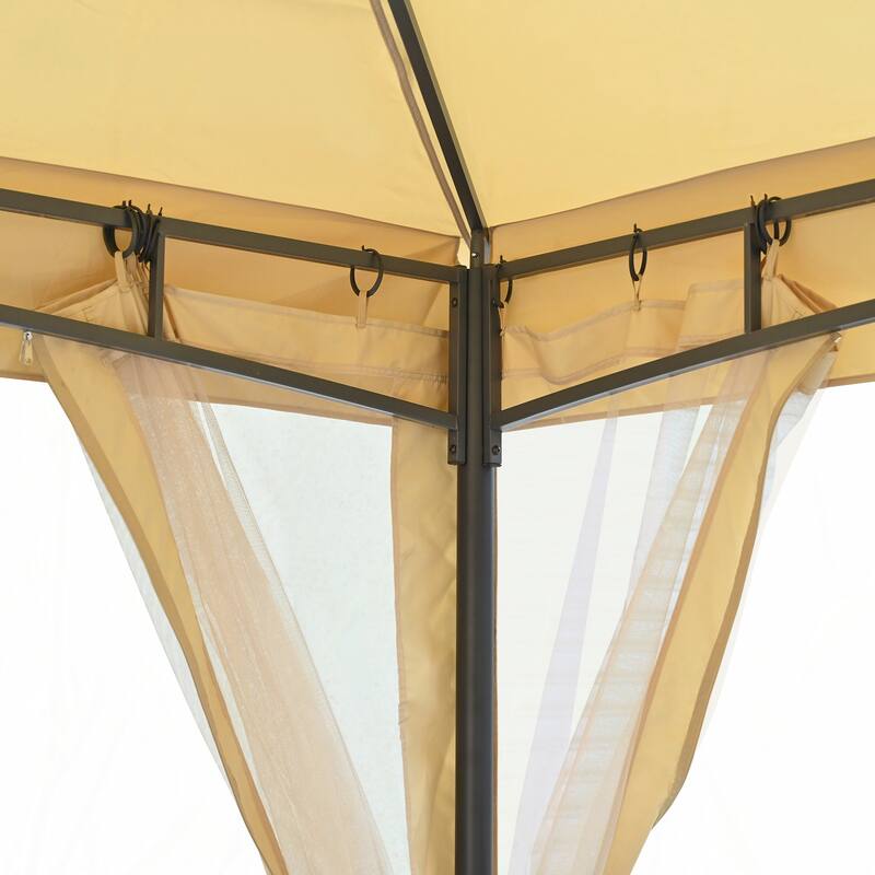 10x12 Outdoor Gazebo Tent with Double Roofs(Beige)