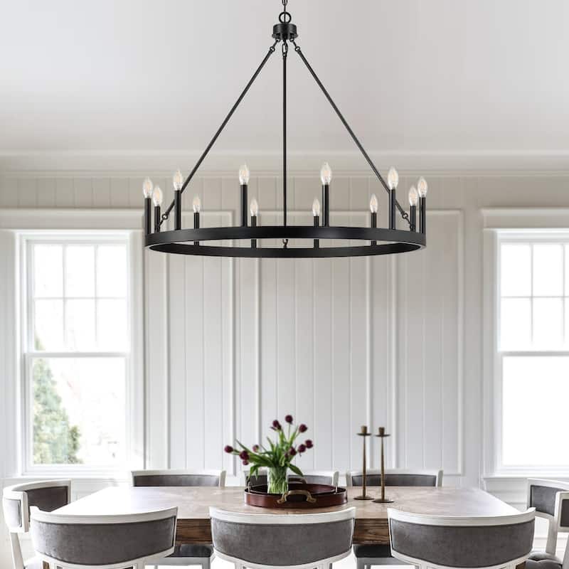 12-Light Black Candle Style Wagon Wheel Chandelier - 12 light-40"W