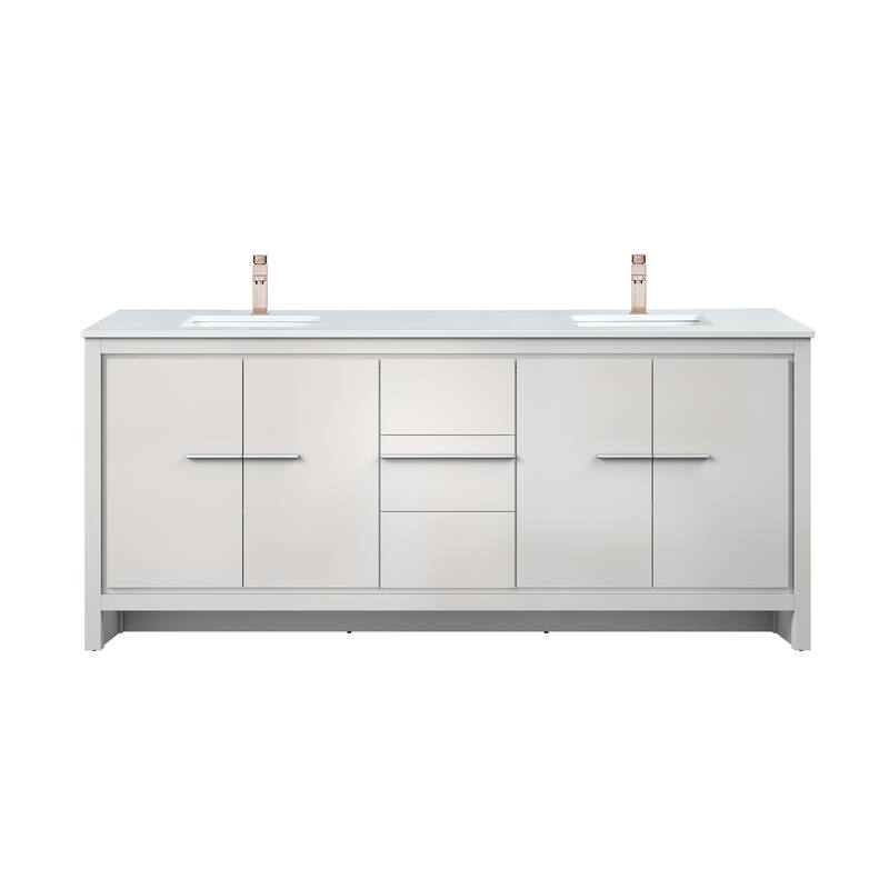 Lafarre Bath Vanity Quartz Top, Sink and Rose Gold Faucet