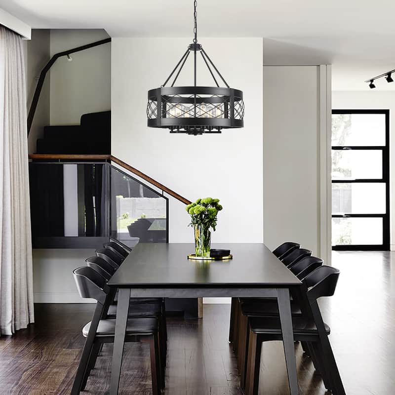 Drum Rustic Hanging Lights 6-Light Adjustable Farmhouse Chandelier Dining Room Light Fixture Kitchen Island Lighting - N/A