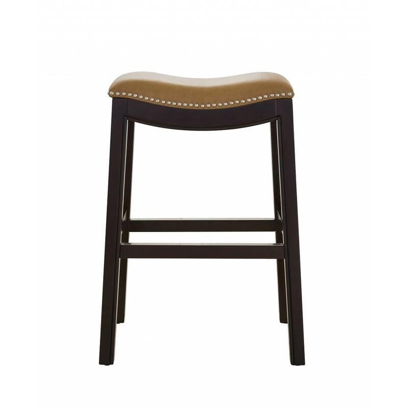 26" Tan and Espresso Solid Wood Backless Bar Height Bar Chair