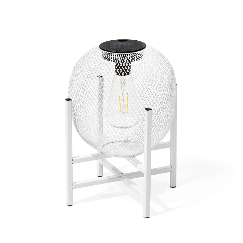 Glitzhome White Metal Outdoor Solar Lantern with Stand (Set of 2) - 1-Piece