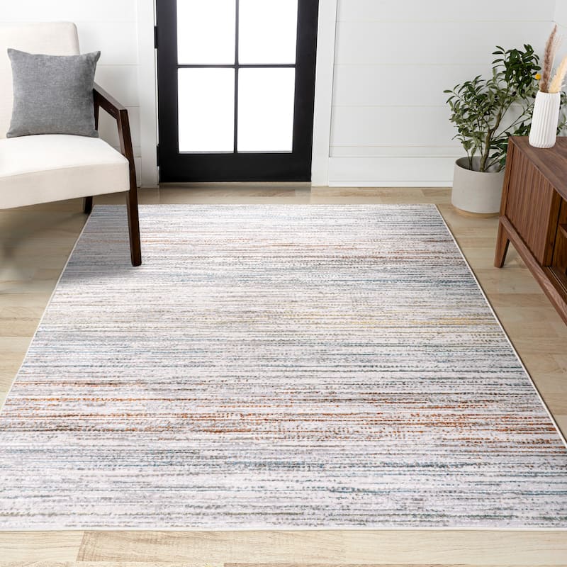 JONATHAN Y Slant Modern Strie' Area Rug - 8 X 10 - Gray/Blue/Orange