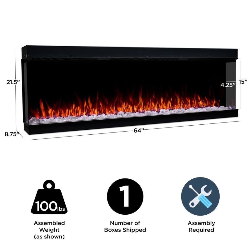 Real Flame 64" 3-Sided SMART Electric Fireplace Insert