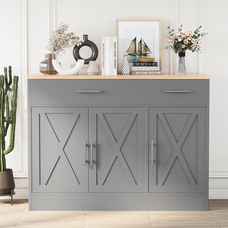 3-Door Buffet Sideboard Accent Cabinet - Multifunctional Organizer