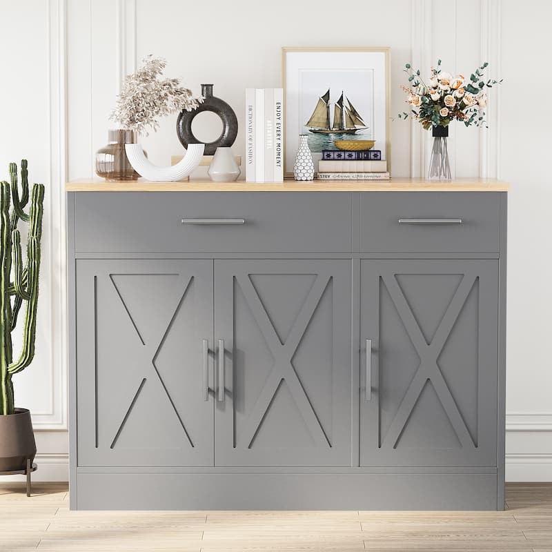 Farmhouse 3-Door Kitchen Sideboard Storage Cabinet - Deep Grey