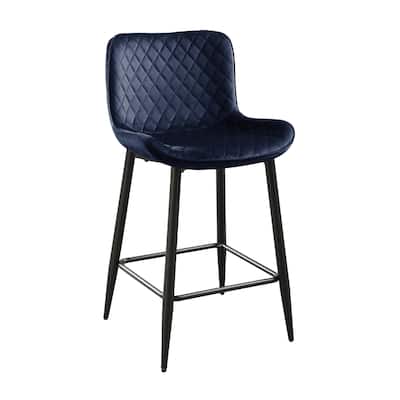 Aniya Counter Stool Chair Set of 2, Black Metal Leg, Dark Blue Velvet