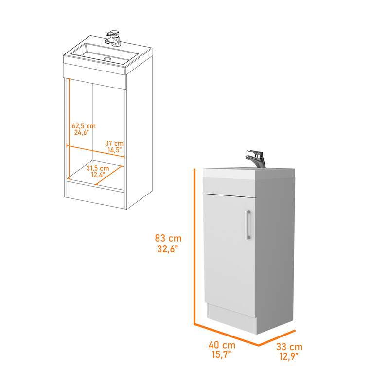 Compact White Bathroom Vanity with Sink - Small Space Storage Cabinet, Engineered Wood, Modern Freestanding Design