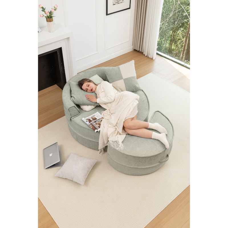 Oversized Barrel Chair with Ottoman & Pillows