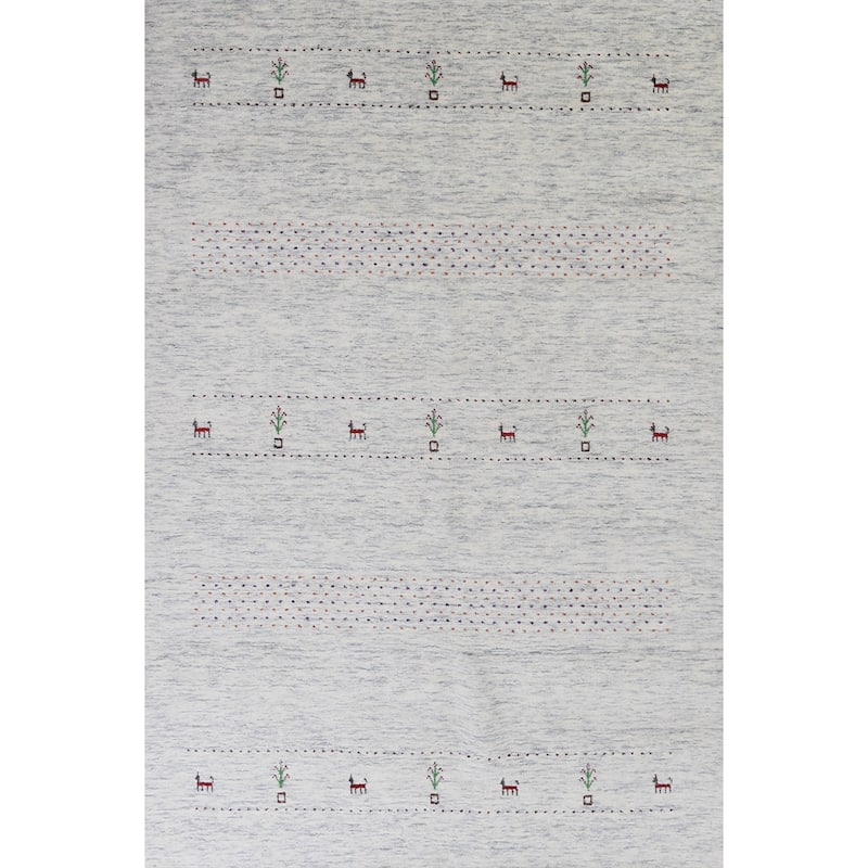 Hand Knotted Oriental 100% Wool Carpet Tribal Animal Pictorial Beige & Ivories Gabbeh Area Rug - 7' 10'' X 5' 2''