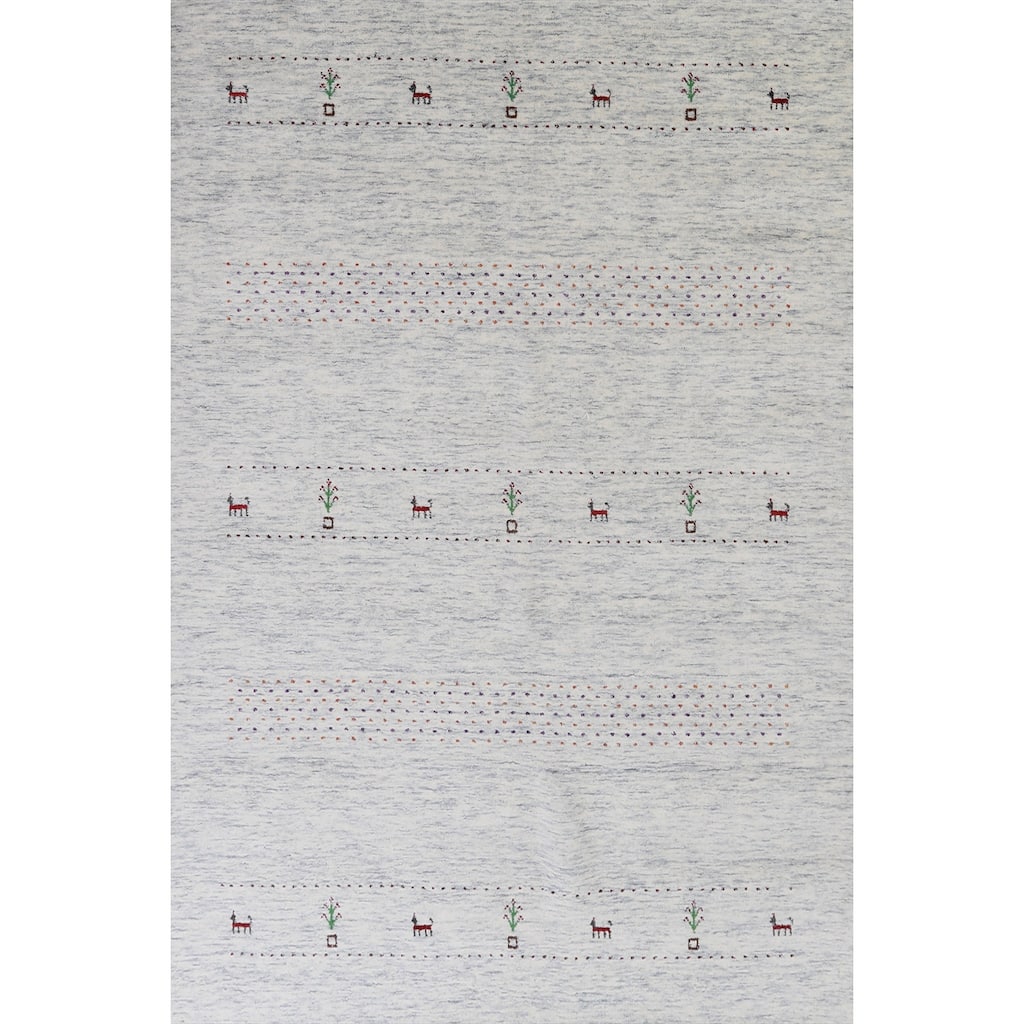 Hand Knotted Oriental 100% Wool Carpet Tribal Animal Pictorial Beige & Ivories Gabbeh Area Rug - 7' 10'' X 5' 2''